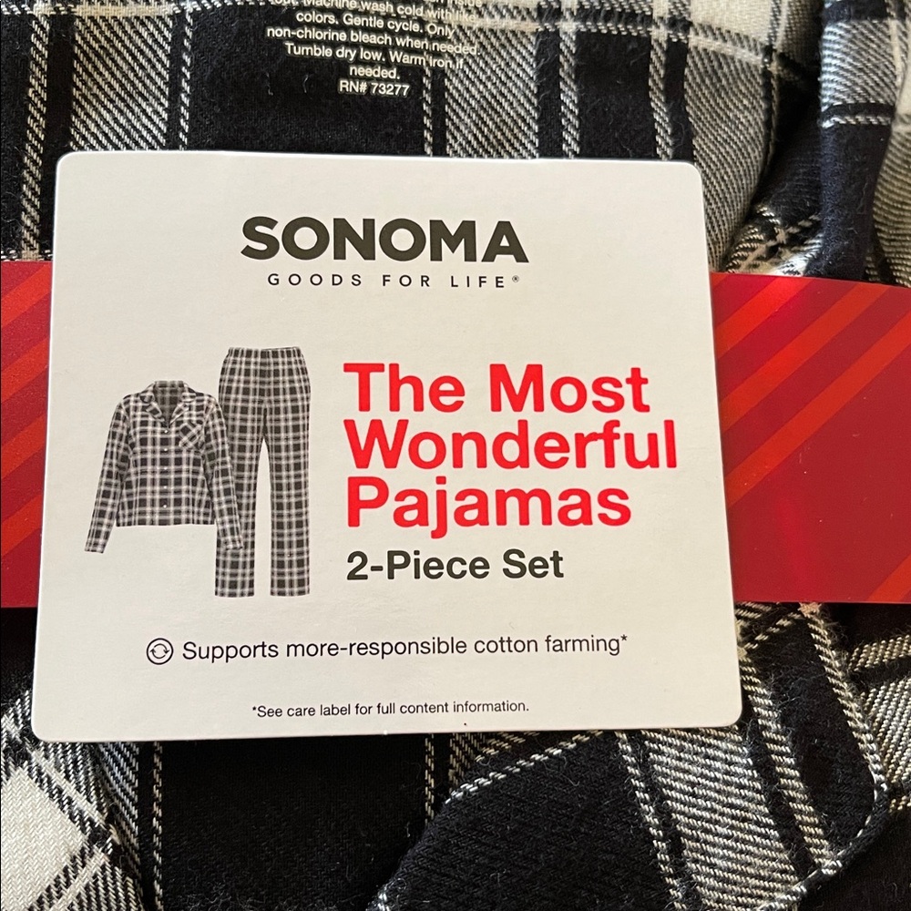 Pajama Top & Bottom Set Cotton Blend Sleepwear Gift Set NWT Women Black Plaid - Picture 2 of 7